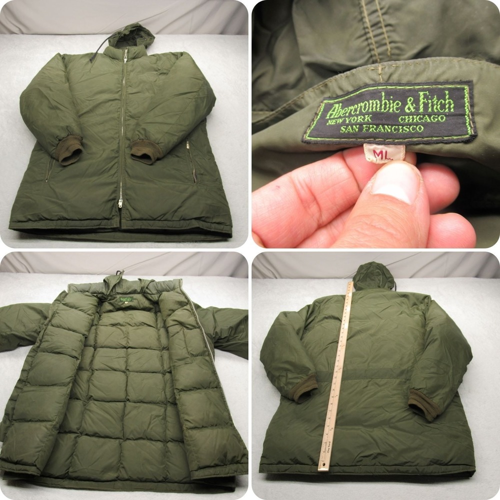 Abercrombie Fitch Down Jacket Men Large Green‎ Water Resist Puff VTG RARE 70 80s